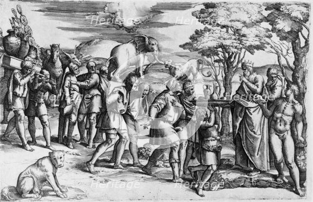 Melchizedek Offering Bread and Wine to Abraham, between 1554 and 1561. Creator: Battista Franco Veneziano.