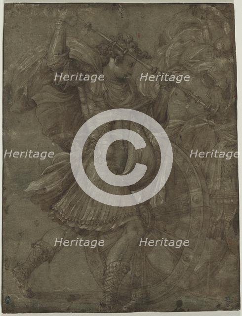 Man in Armor beside a Chariot, c. 1550. Creator: Francesco Salviati (Italian, 1510-1563), assistant of.