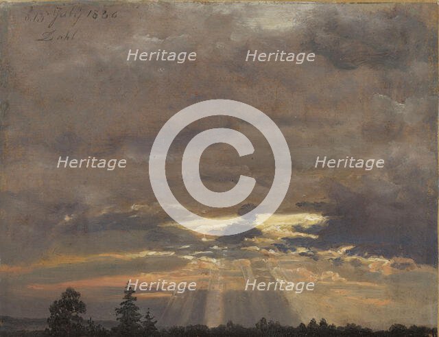 Cloud Study with Sunbeams, 1836. Creator: Dahl, Johan Christian Clausen (1788-1857).