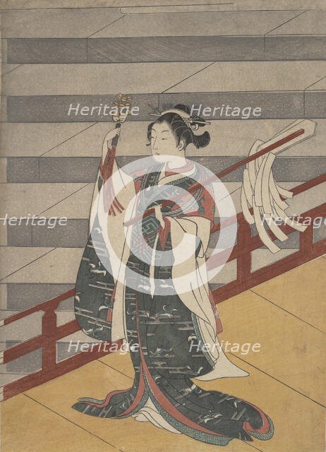 Girl on Balcony above Stone Stairway, ca. 1768., ca. 1768. Creator: Suzuki Harunobu.