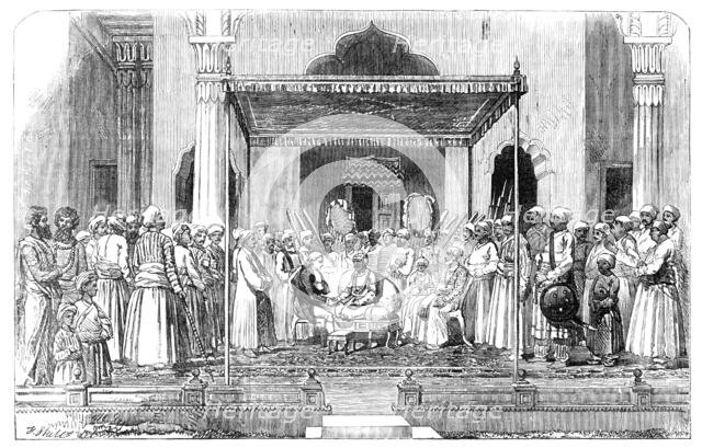 Nawab's Durbar and Reception of the English Resident at Morshedabad, 1857. Creator: Frederick John Skill.