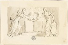 Two Allegorical Female Figures Clasping Hands before Book, 1830/34. Creator: Thomas Stothard.