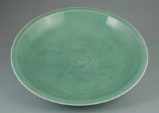Dish with Dragon amid Clouds and Lotus Petals, Qing dynasty (1644-1911). Creator: Unknown.