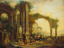 Landscape with Ancient Ruins and Two Pack Mules, 1756. Creator: Christian Georg Schutz.