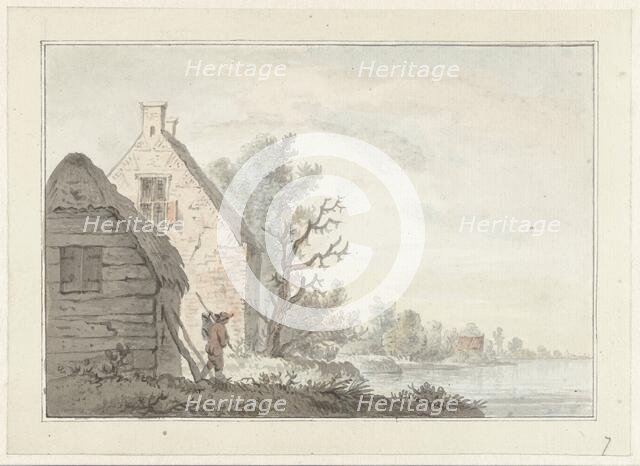 River landscape with some houses, 1779. Creator: G van Bosvelt.
