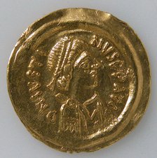 Tremissis of Mauricius Tiberius, Byzantine, ca. 582-602. Creator: Unknown.