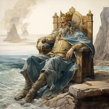 AI Image - An illustration of King Canute commanding the...tide to halt, early 11th century, (2023). Creator: Heritage Images.
