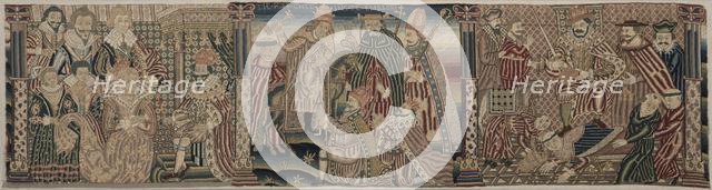 Section of an Embroidered Frieze: Ahasuerus and Esther, The Pope Chiding the Emperor…, 1625-1649. Creator: Unknown.