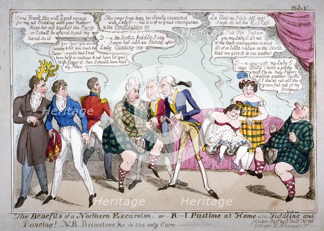 'The Benefits of a Northern Excursion, or R-l pastime at home (ie) fiddling and dancing!', c1822. Artist: JL Marks