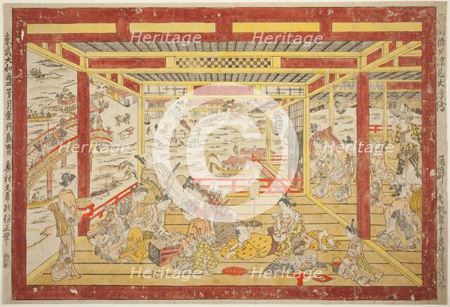 Enjoying the Evening Cool near Ryogoku Bridge (Ryogoku bashi yusuzumi uki-e), c. 1740. Creator: Okumura Masanobu.