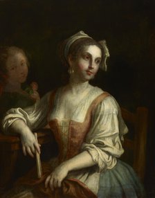 Woman with a Fan and a Woman with a Rose, 1750s. Creator: Pietro Rotari.