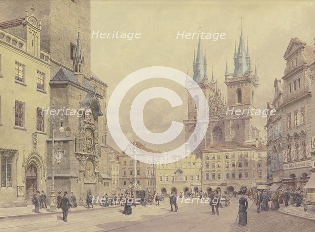 View of the Church of Our Lady before Týn and the Marian Column in Prague's Old Town Square. Creator: Rudolf von Alt.