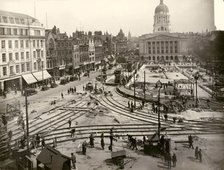 Re-laying of tram track in the Old Market Square, Nottingham, Nottinghamshire, 1929. Artist: Unknown