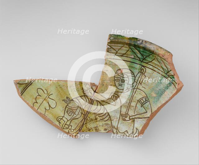 Fragment of a Bowl with a Horse and Rider, Byzantine, 1200-1268. Creator: Unknown.