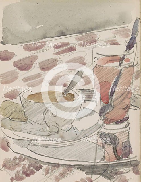 Tray with a cup, saucer and glass on a table, c.1916. Creator: Reijer Stolk.