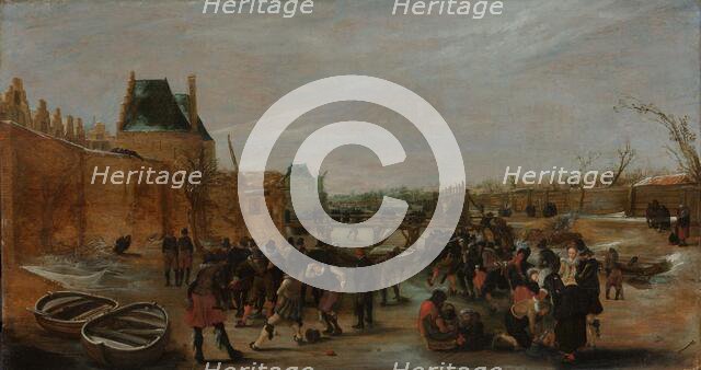 Frolicking on a Frozen Canal in a Town, c.1615-c.1620. Creator: Unknown.