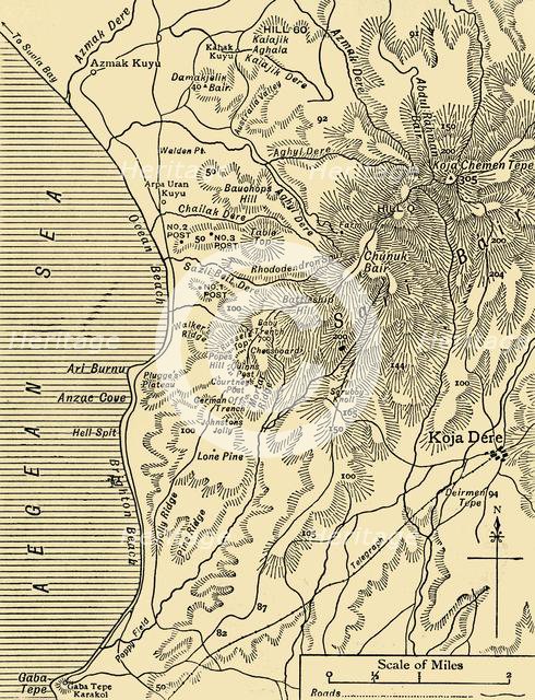 Map of Sari Bair, Gallipoli peninsula, First World War, 1915, (c1920). Creator: Unknown.