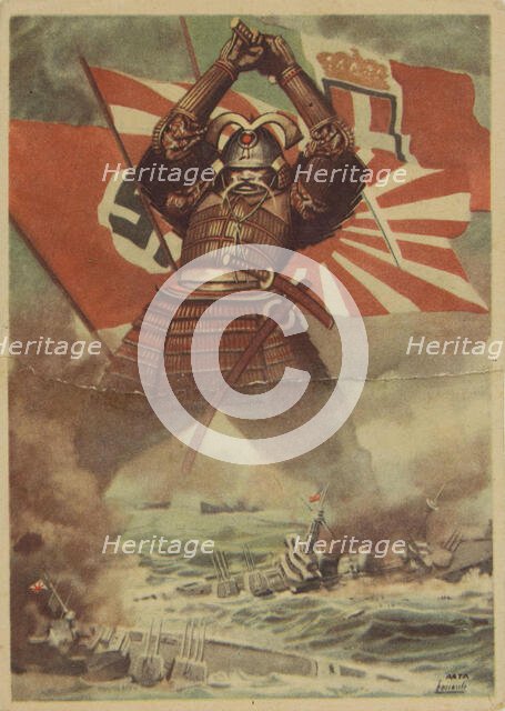 The Tripartite Pact (Germany, Italy, Japan). Propaganda Postcard, c1941. Creator: Boccasile, Gino (1901-1952).