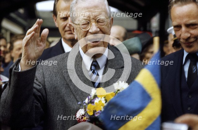 King Gustaf VI Adolf of Sweden arrives in Helsingborg, Scania, 1973. Artist: Unknown
