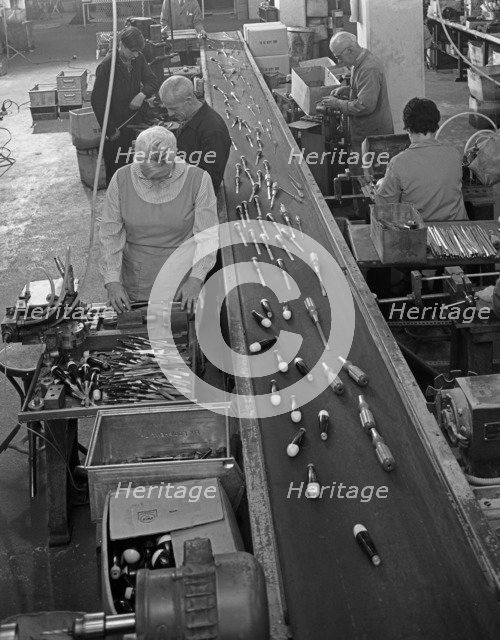 Assembling chisels and screwdrivers, Footprint Tools, Sheffield, 1968. Artist: Michael Walters