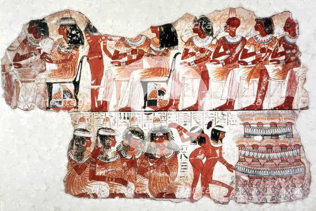 Banquet Scene, Wall Painting, Tomb of Nebamun, Thebes, 18th Dynasty. Artist: Unknown