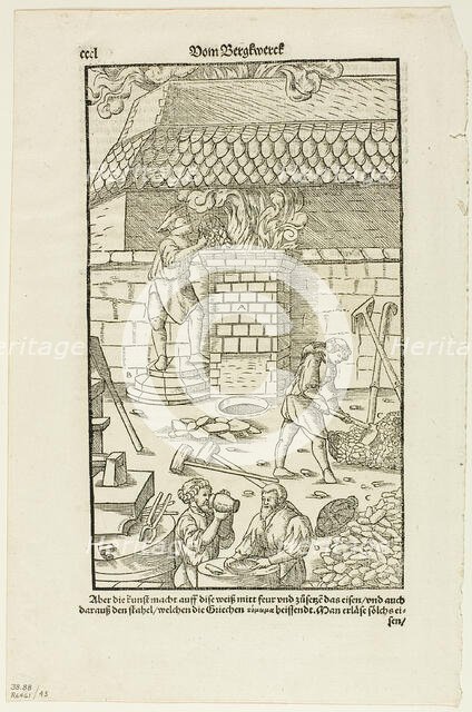 Page CCCL from Vom Bergwerck XII Bücher by Agricola, plate 43 from Woodcuts...1937. Creators: Hans Rudolf Manuel Deutsch, Max Geisberg, Georgius Agricola.