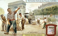 Laying a Macadam road surface and compacting it with a steam road roller, Paris, c1900 Artist: Unknown