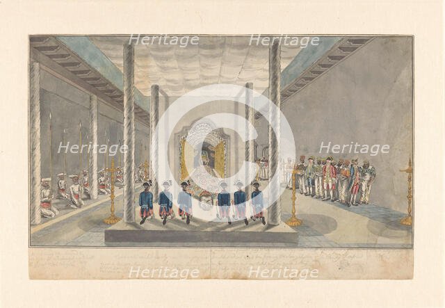 VOC Delegation at An Audience With The King of Kandy, Sri Rajadi Raja Sinha, 1785-1786. Creator: Jan Brandes.