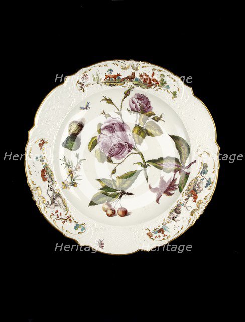 Round serving dish, c1755. Artists: Unknown, Chelsea factory.