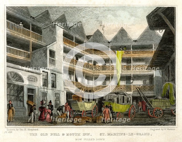 The old Bull and Mouth Inn, St Martin's le Grand, City of London, 1831.Artist: W Watkins