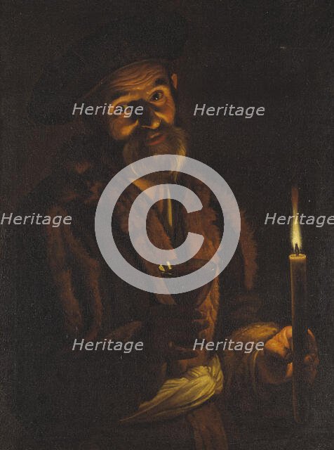An Old Man with a Candle and a Glass, c17th century. Creator: Adam de Coster.