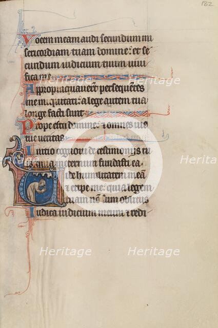 Initial V: A Man Bowing in Prayer; Bute Psalter, text and illumination about 1285. Creator: Bute Master.
