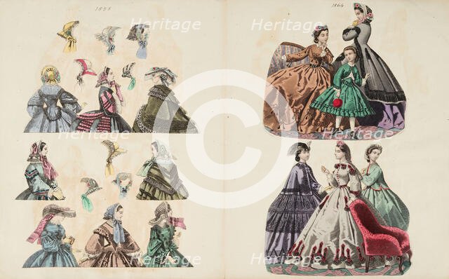 Costume plates, 1858, 1864. Creator: Unknown.