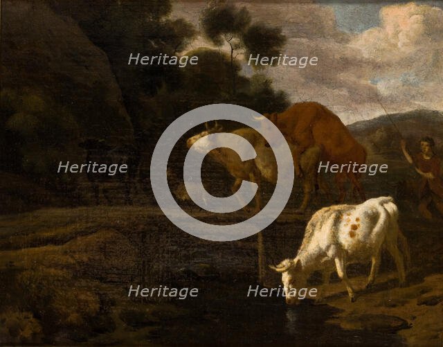 Cows on a Footbridge, 2nd half of 17th century. Creator: Dirk van Bergen.