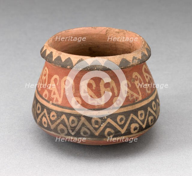 MIiniature Jar with Geometric Motifs and Abstract Birds, A.D. 1450/1532. Creator: Unknown.