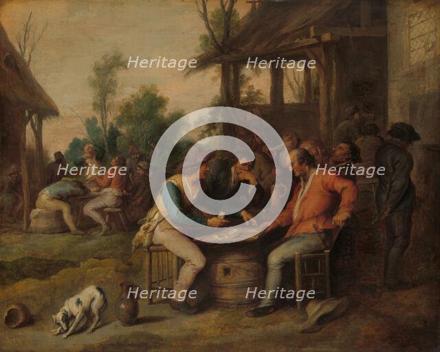 Two Men at Cards Outside a Country Inn, c.1650. Creator: Vincent Malo.