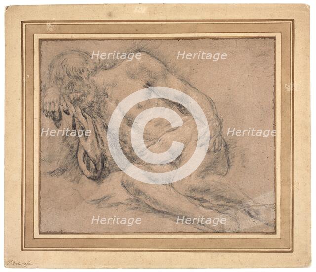 Sleeping Male Nude, perhaps for the Drunkenness of Noah, c.1550. Creator: Paris Bordone.