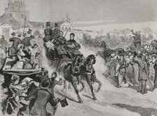 People clapping for King Alfonso XII on his way to the Basilica of Atocha, the day after...1878.   Creator: Bernardo Rico.