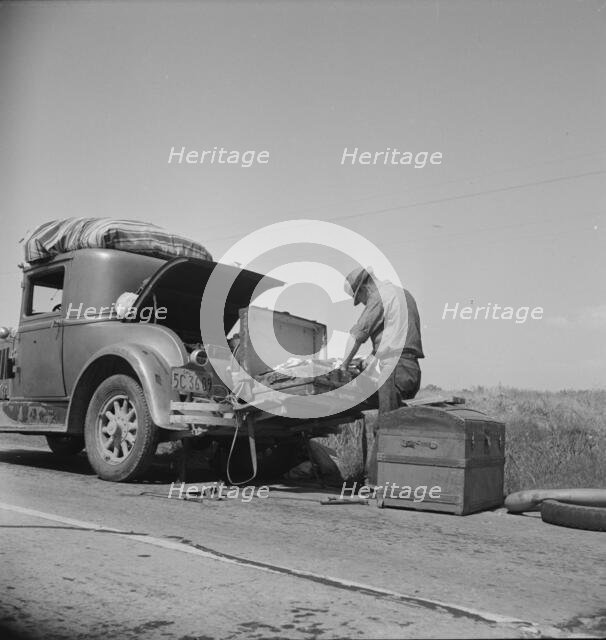 Car trouble on west side, Highway no33, San Joaquin Valley, 1938. Creator: Dorothea Lange.