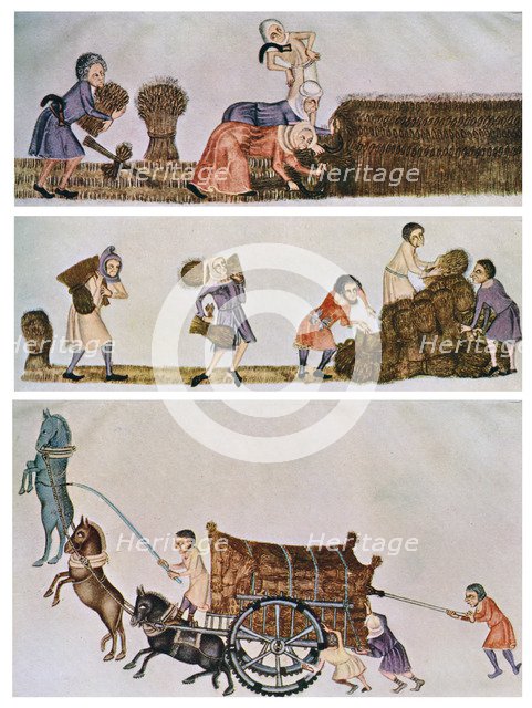 Reaping, carrying, and carting, c1300-1340, (c1900-1920). Artist: Unknown
