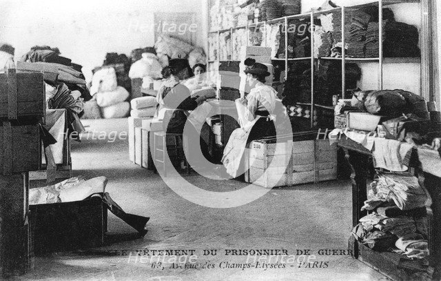 Clothing for prisoners of war, Champs-Élysées, Paris, World War I, 1914-1918. Artist: Unknown