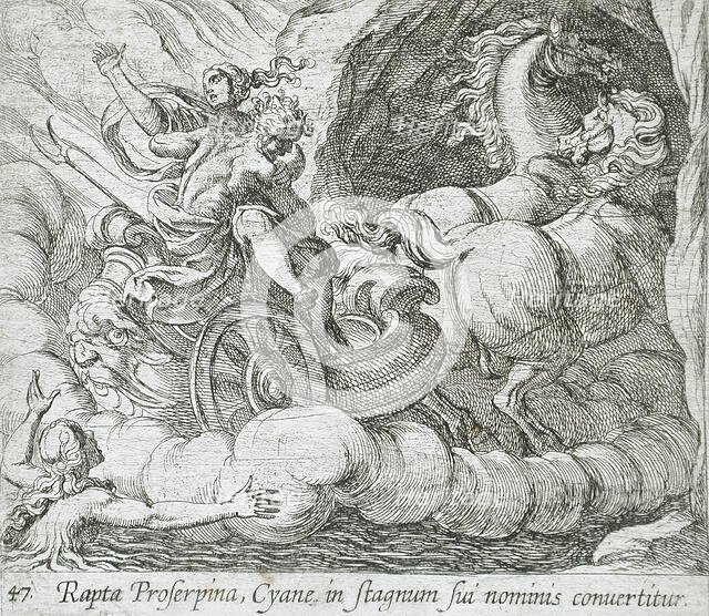 Pluto Carrying Proserpina Past the Nymph Cyane, published 1606. Creators: Antonio Tempesta, Wilhelm Janson.