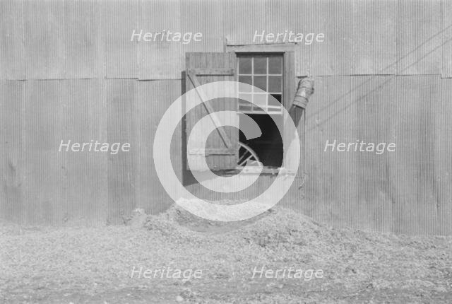 Tin wall of the cotton gin building, Vicinity of Moundville, Alabama, 1936. Creator: Walker Evans.