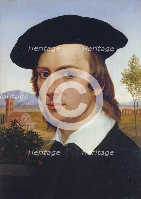 Self-Portrait with Beret in front of a Roman Landscape, 1818. Creator: Johann David Passavant.