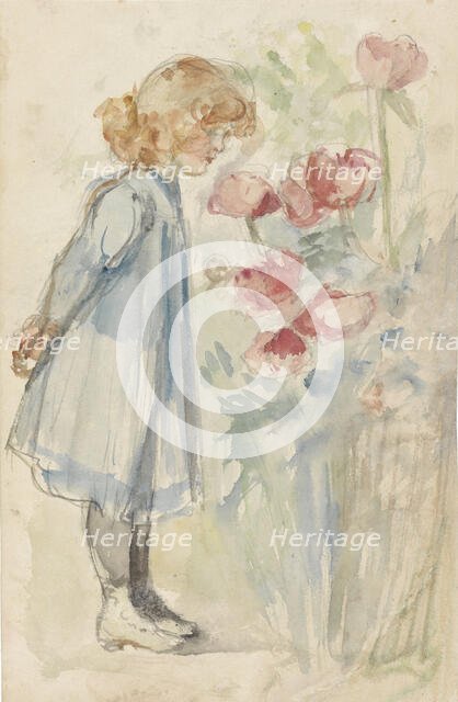 Standing girl in flower garden, 1834-1911. Creator: Jozef Israels.