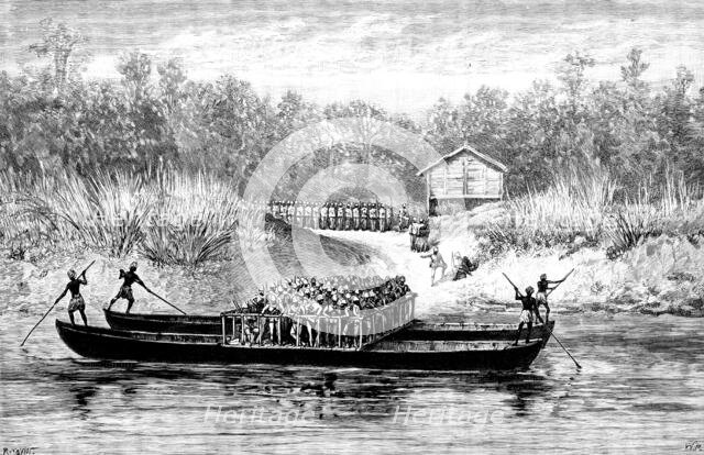 The Chin-Lushai Expedition: crossing a river near Kolymyo, 1890. Creator: R. Taylor.