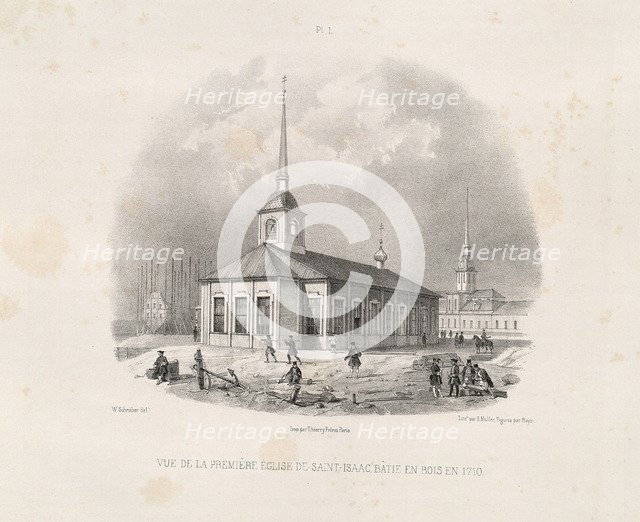 Vief of the first first St. Isaac's Church in 1710 (From: The Construction of the Saint Isaac's Cathedral), 1845. Artist: Montferrand, Auguste, de (1786-1858)