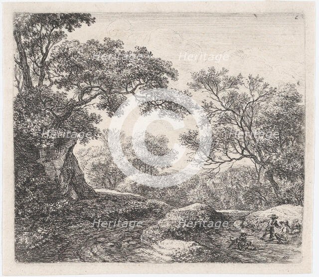 Three Boys and Their Dogs (L'Allée dans le Bois), 17th century. Creator: Anthonie Waterloo.