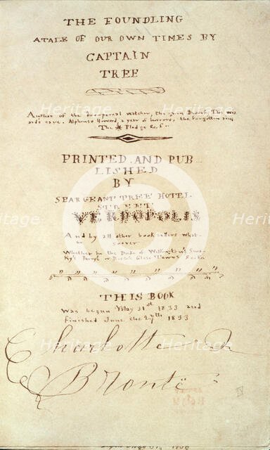 Title page of "The Foundling - A Tale Of Our Own Times by Captain Tree", 1833.  Creator: Charlotte Bronte.