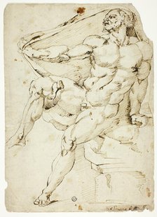 Academic Male Nude Representing Hercules with Nessus's Robe (recto and verso), n.d. Creator: Unknown.